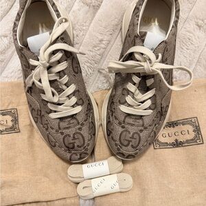 Gucci Beige and Cream Patterned Sneakers